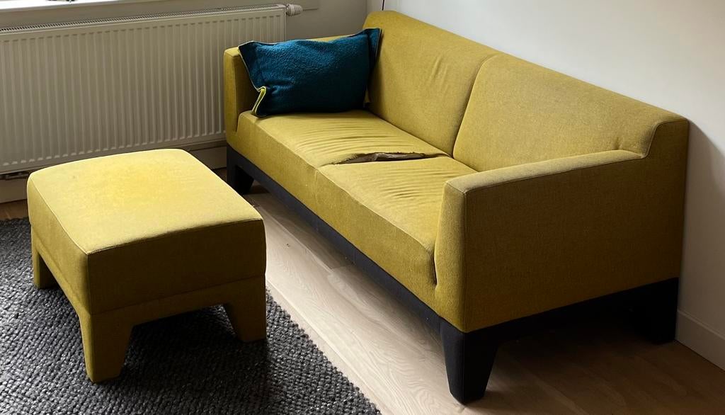 Pode bank 2,5zits, met poef versleten, Ophalen, Gebruikt, Overige maten, 150 tot 200 cm