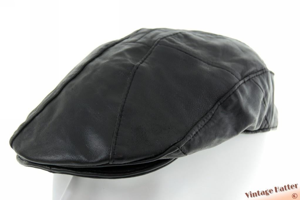 Vintage flatcap Platte pet zwart imitatie leer 57-61, Ophalen of Verzenden, Gedragen, One size fits all, Pet