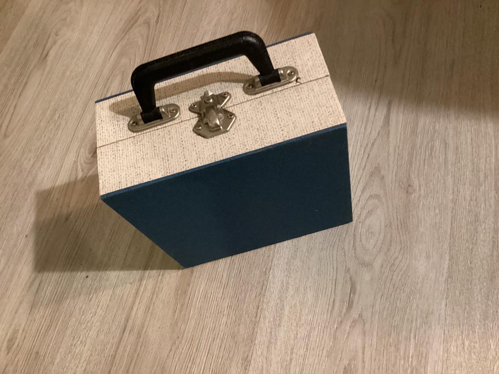 Vintage blauw grijze SINGLE koffer, platen koffer, Ophalen of Verzenden, Zo goed als nieuw, Overige instrumenten