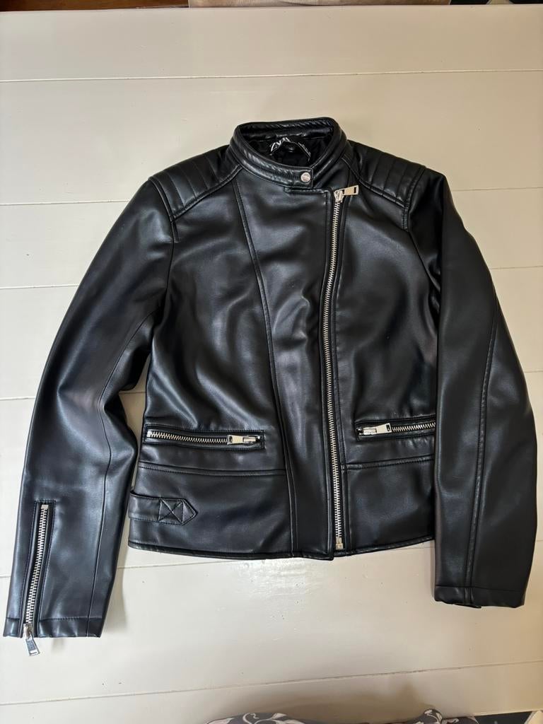 Lederlook jasje maat L, Kleding | Dames, Jassen | Zomer, Ophalen of Verzenden, Zo goed als nieuw, Maat 38/40 (M), Zwart
