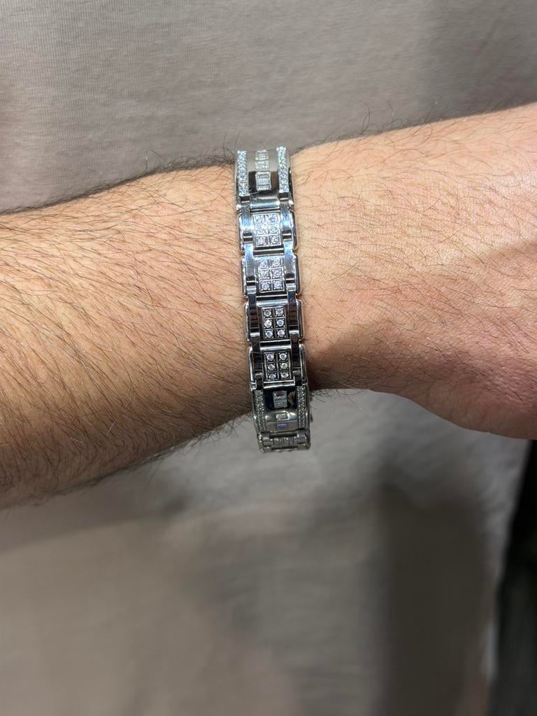 18KT Wit Goud- 79.78 Gram - Armband -Diamanten -Herenarmband, Ophalen, Nieuw, Wit, Goud