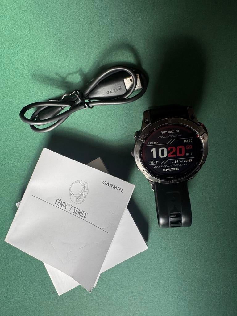 Garmin Fenix 7 Solar Multisport GPS Horloge, Zwart, Ophalen of Verzenden, Zo goed als nieuw, Waterdicht
