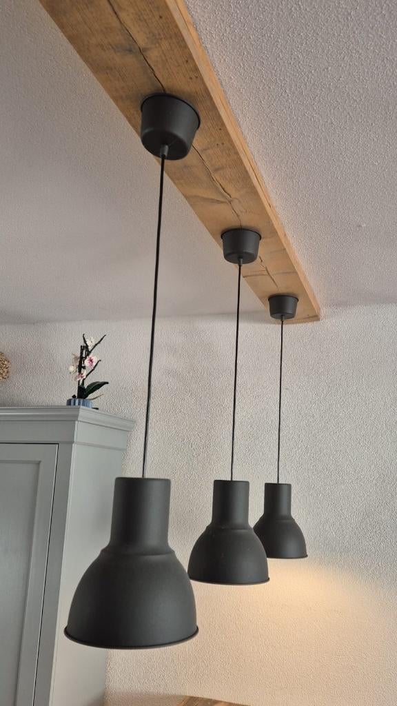 3 Ikea grijze hanglampen 22cm hoogte 26cm dimbaar warmlicht., Grijs metaal, Ophalen of Verzenden, Zo goed als nieuw, Metaal