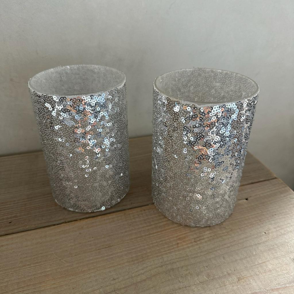 Kaarsenhouders, waxinelichtjes, glitter, zilver Riverdale, Ophalen of Verzenden, Zo goed als nieuw, Overige materialen, Minder dan 25 cm