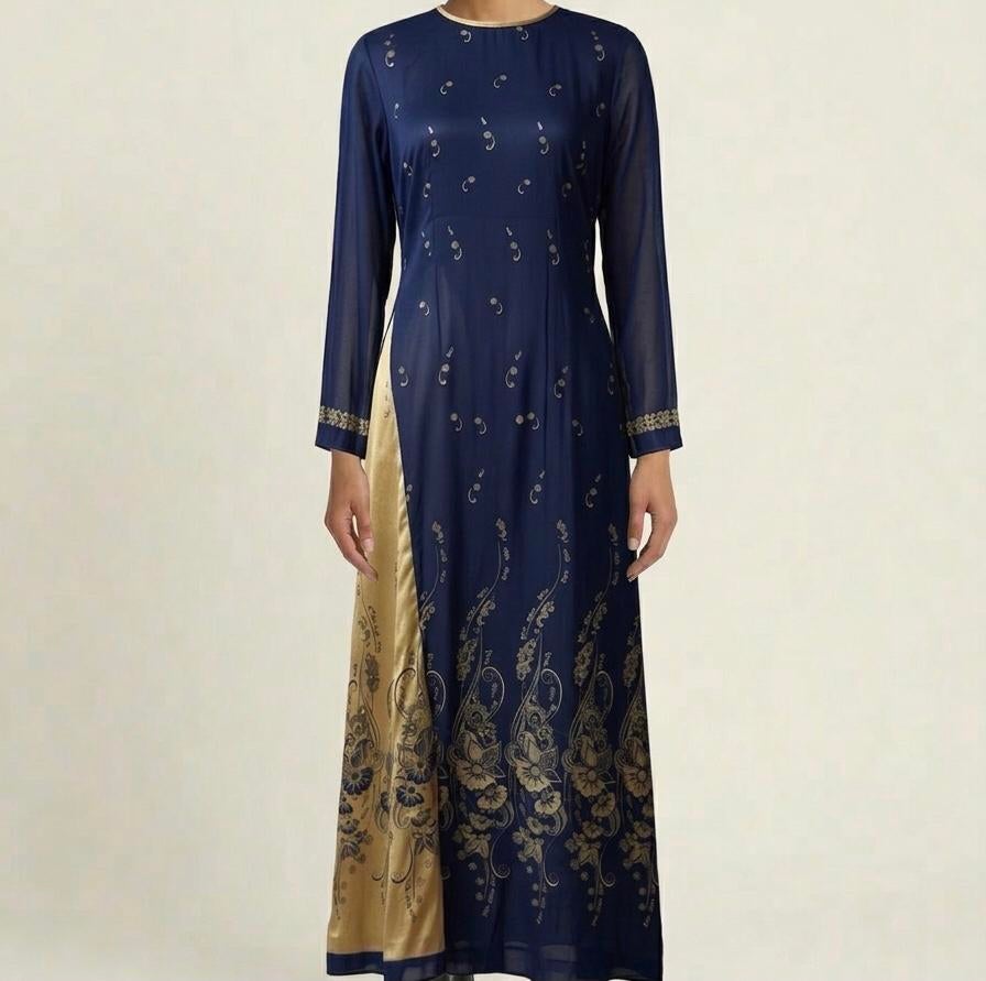 Unieke handgemaakte Vietnamese Áo dài set – nieuw (maat 38), Maat 38/40 (M), Galajurk, Blauw, Nieuw