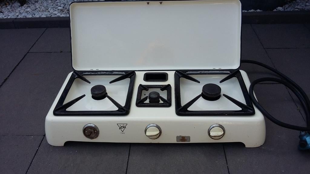 3 pits gasstel emaille vintage, Ophalen, Vrijstaand, Gas, 4 kookzones