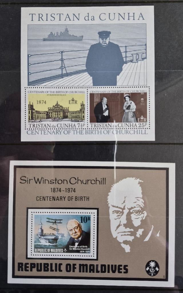4 POSTZEGELVELLEN WERELD WINSTON CHURCHILL, Postzegels en Munten, Verzenden, Postfris, Overige thema's
