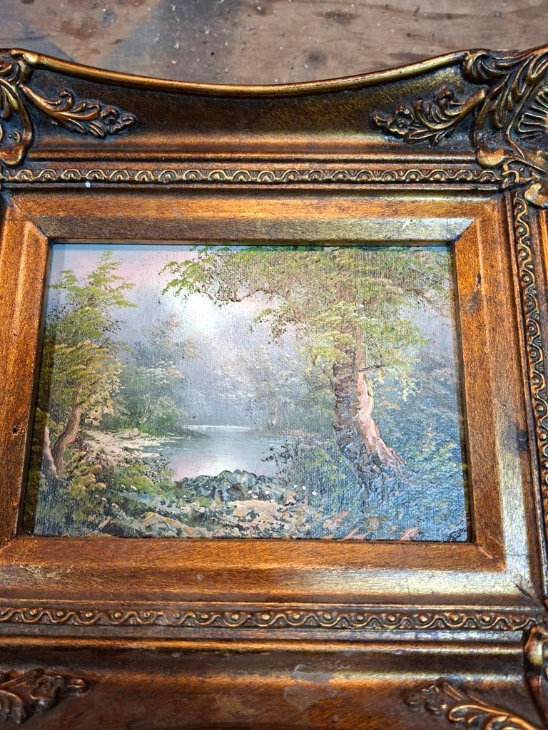 Oud schilderij in sierlijke lijst - Boslandschap, Antiek en Kunst, Kunst | Schilderijen | Klassiek, Ophalen of Verzenden