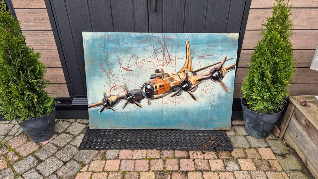 Uniek metalen schilderij vliegtuig 3D - B-17, Huis en Inrichting, Woonaccessoires | Wanddecoraties, Ophalen, Nieuw