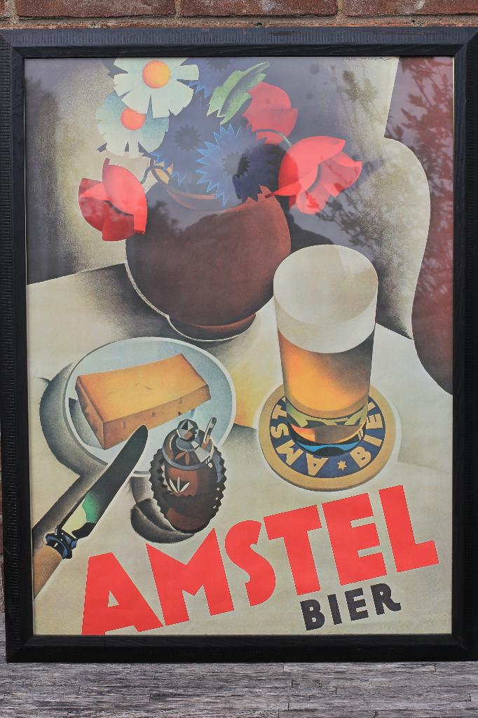 amstel bier poster vakkundig ingelijst, Verzamelen, Ophalen of Verzenden, Zo goed als nieuw, Reclamebord, Plaat of Schild, Amstel