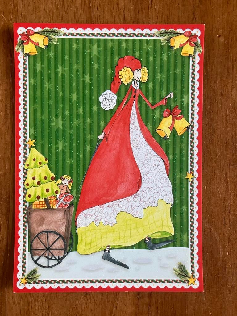 Reliëfkaart Susanne Hertle. Vrouw met kar vol cadeaus., Diversen, Kerst, Ophalen of Verzenden, Nieuw