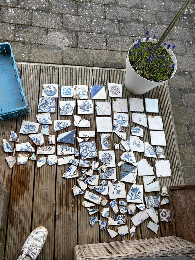 Diverse collectie blauwe tegels/scherven, Antiek en Kunst, Antiek | Wandborden en Tegels, Ophalen