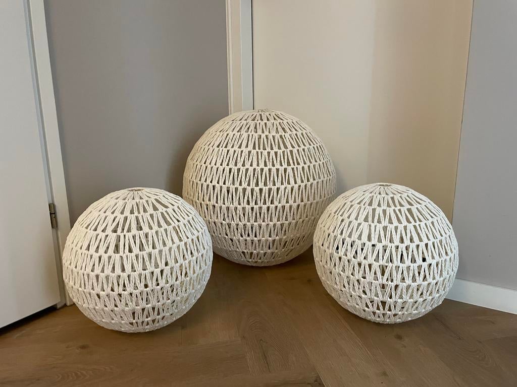 Set van 3 decoratieve macramé bollen, wit, Huis en Inrichting, Lampen | Lampenkappen, Ophalen, Wit, Rond, Zo goed als nieuw