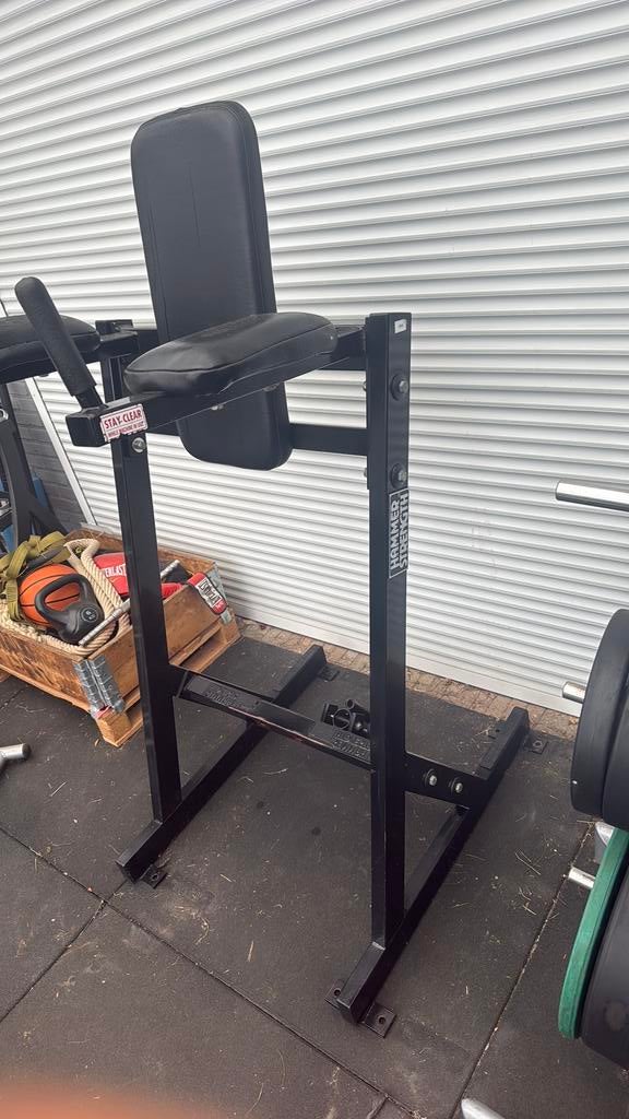 Hammer Strength Vintage Hanging Leg Raise & Barbell Steun, Ophalen, Gebruikt, Buik, Overige typen