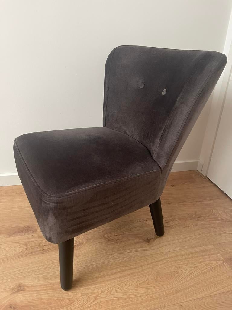 Fauteuil - antraciet velours | Leenbakker, Ophalen, Zo goed als nieuw, 75 tot 100 cm, 50 tot 75 cm