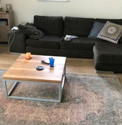 Salontafel amerikaans notenhout (massief), Overige houtsoorten, 100 tot 150 cm, Vierkant, Zo goed als nieuw
