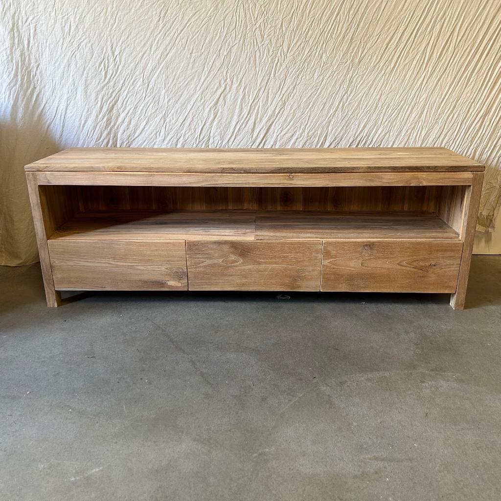 TV meubel - teakhout - 160 cm breed - 3 lades -TTM Wonen, Huis en Inrichting, Kasten | Televisiemeubels, Nieuw, Minder dan 100 cm