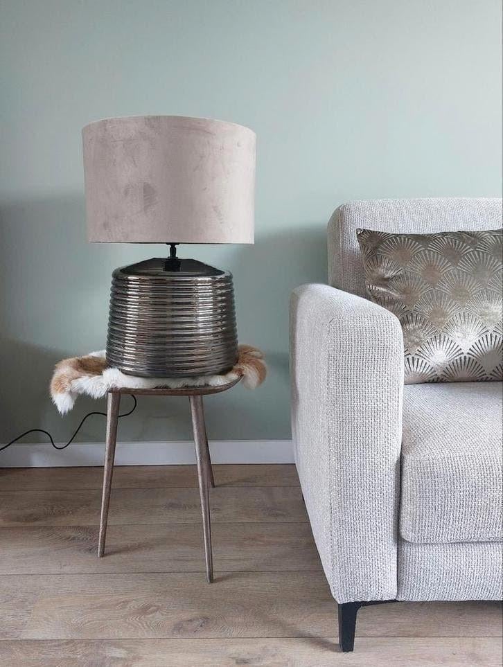 Tafellamp smokeglas hotel chique Lamp zandkleur kap Nieuw, Ophalen, 50 tot 75 cm, Hotel chique Luxe, Nieuw