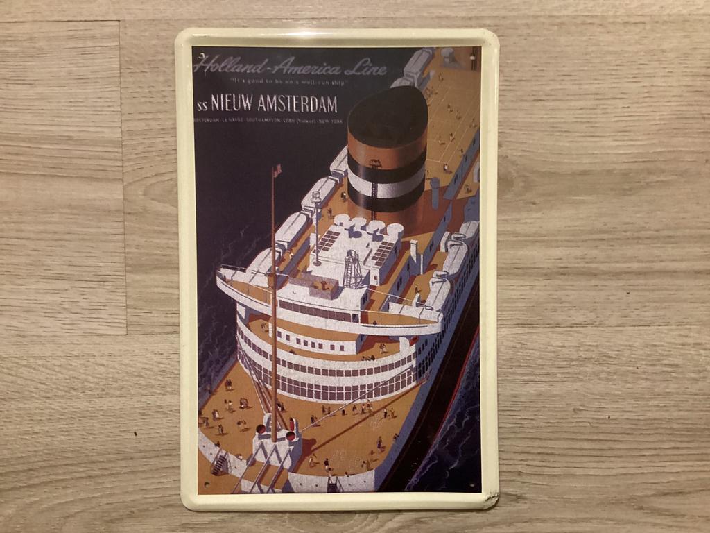 Vintage SS NIEUW AMSTERDAM reclame bord (geen emaille), Ophalen of Verzenden, Zo goed als nieuw, Reclamebord