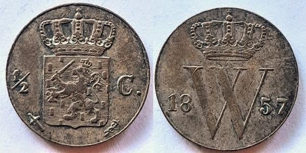 Halve cent 1857, Postzegels en Munten, Munten | Nederland, Overige waardes, Koning Willem III, Verzenden