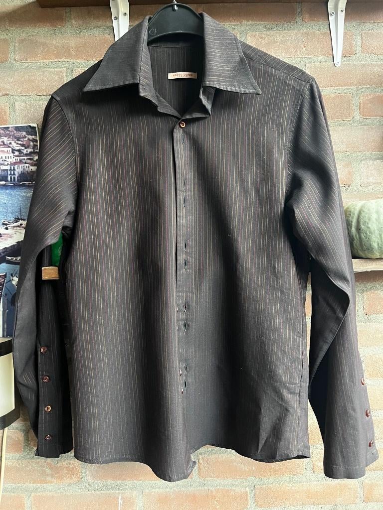 Spago Uomo, overhemd, S, bruin gestreept, nieuw, slim fit, Ophalen of Verzenden, Zo goed als nieuw, Bruin, Spago Uomo