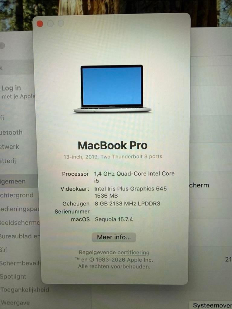 Macbook pro 13 inch met touchbar (2019), Computers en Software, Apple Macbooks, MacBook Pro, 256 GB, Qwerty, 8 GB