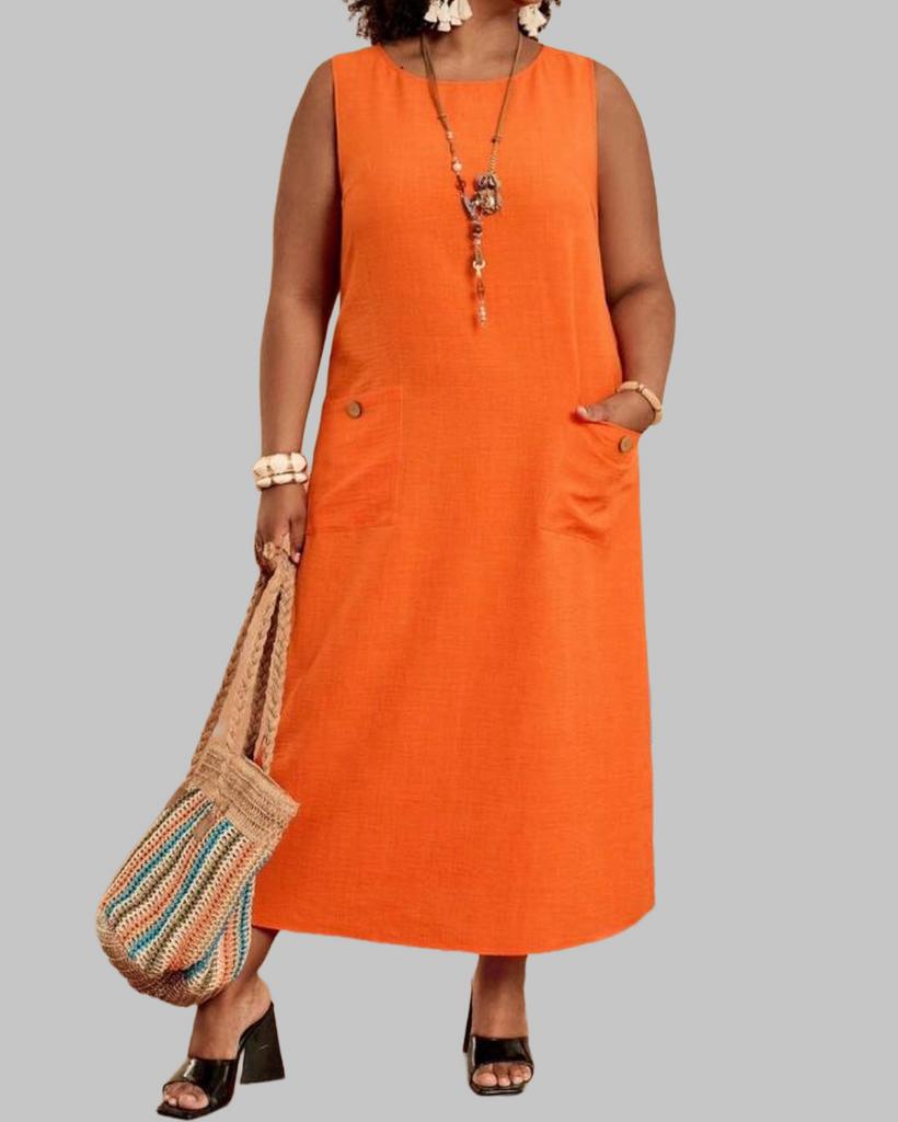 Oranje mouwloze maxi jurk met zakken (46-54), Verzenden, Nieuw, Oranje, Jurk