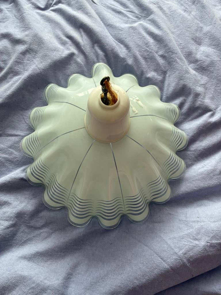 Vintage Glazen Lamp uit de Jaren 80, Gebruikt, 25 tot 50 cm, Wit, Rond