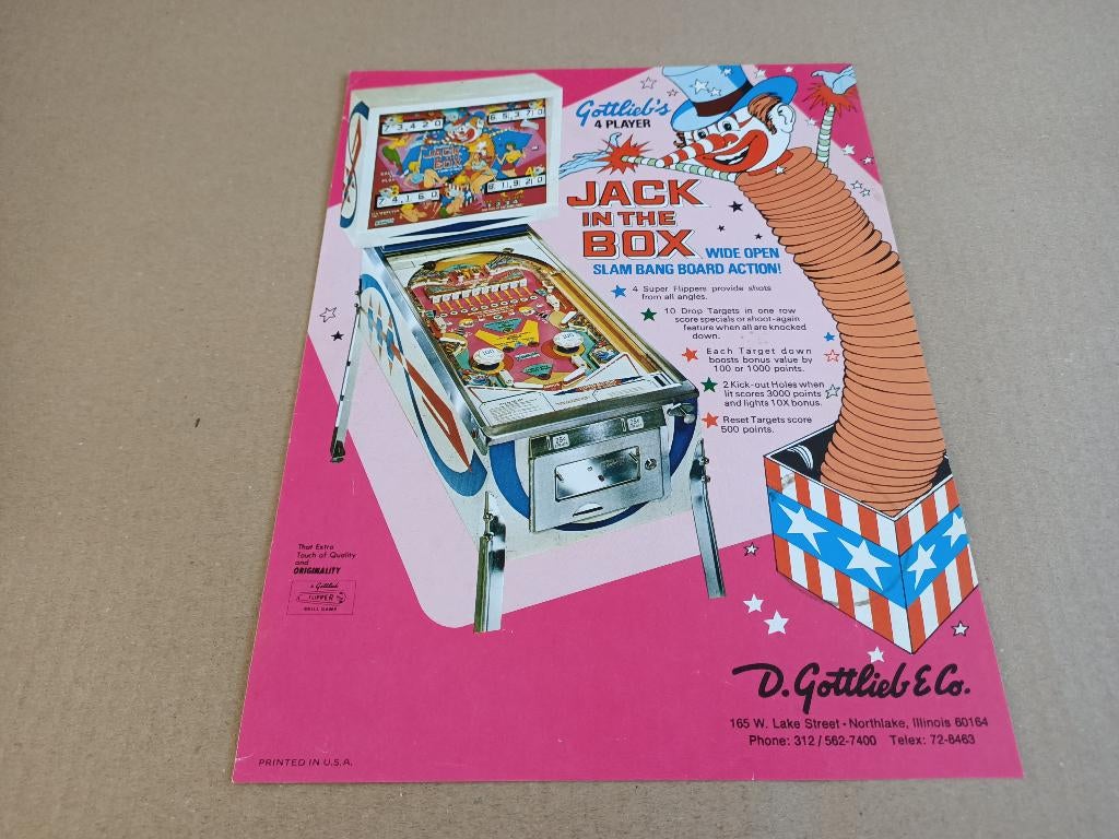 Flyer: Gottlieb Jack In The Box (1973) Flipperkast, Verzamelen, Automaten | Flipperkasten, Gebruikt, Elektronisch, Flipperkast