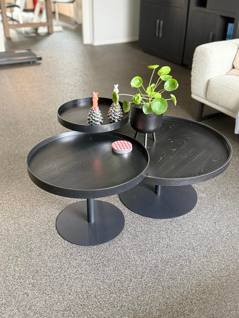 Set van 3 Fonq bijzettafels - Zwart, Minder dan 45 cm, Minder dan 55 cm, Gebruikt, Rond
