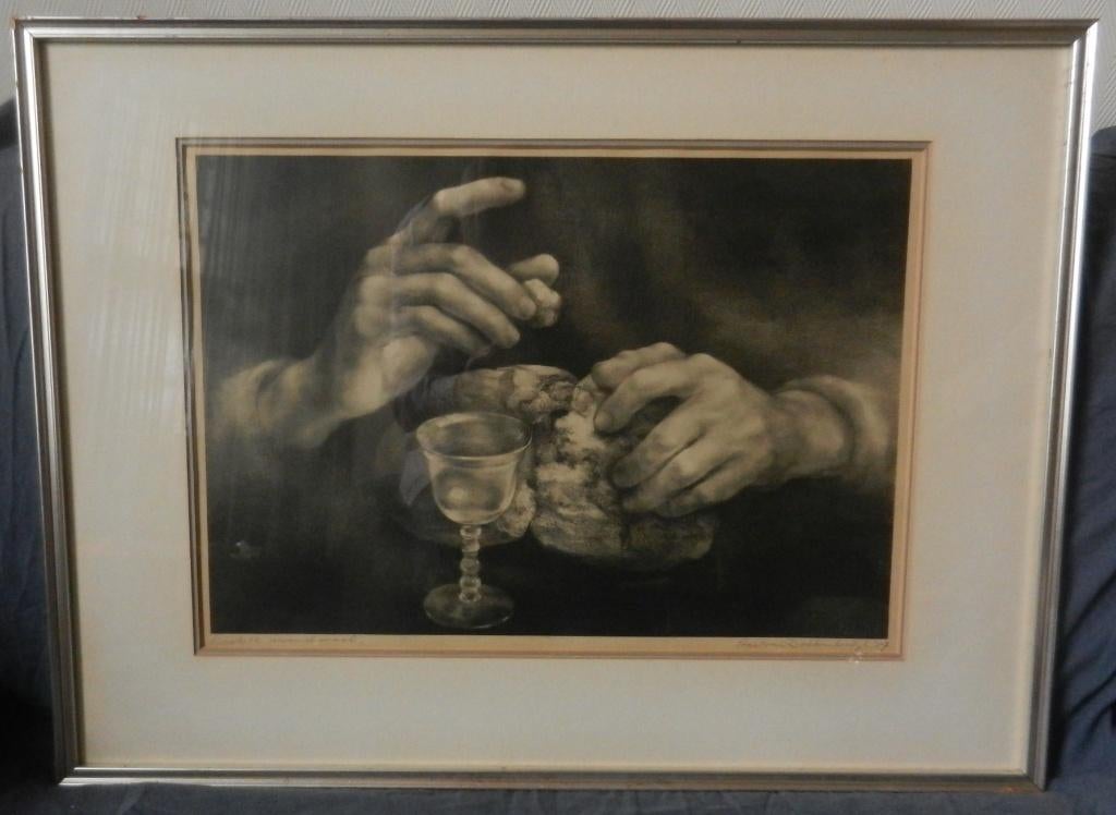 Litho Laatste Avondmaal Aart van Dobbenburgh 1957 33,3x49,6, Ophalen of Verzenden