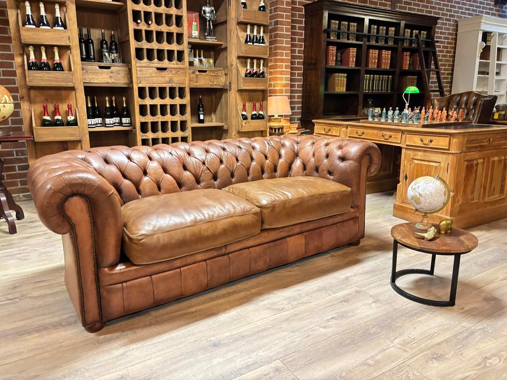 Vintage Chesterfield Bank - Buffelleren Cowboy Rodeo, Ophalen, Gebruikt, 200 tot 250 cm, Info@chesterfield.nl