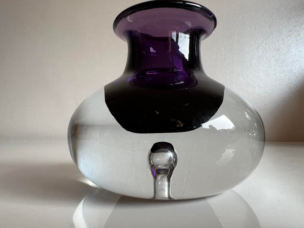 Vintage Zwaar Czech Glass Bolvaasje Purple Paars 70’s, Ophalen of Verzenden