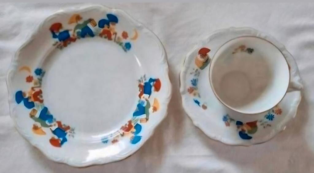 Pools Poland dejeuner kindersetje kabouters bordje kopje, Antiek en Kunst, Ophalen of Verzenden