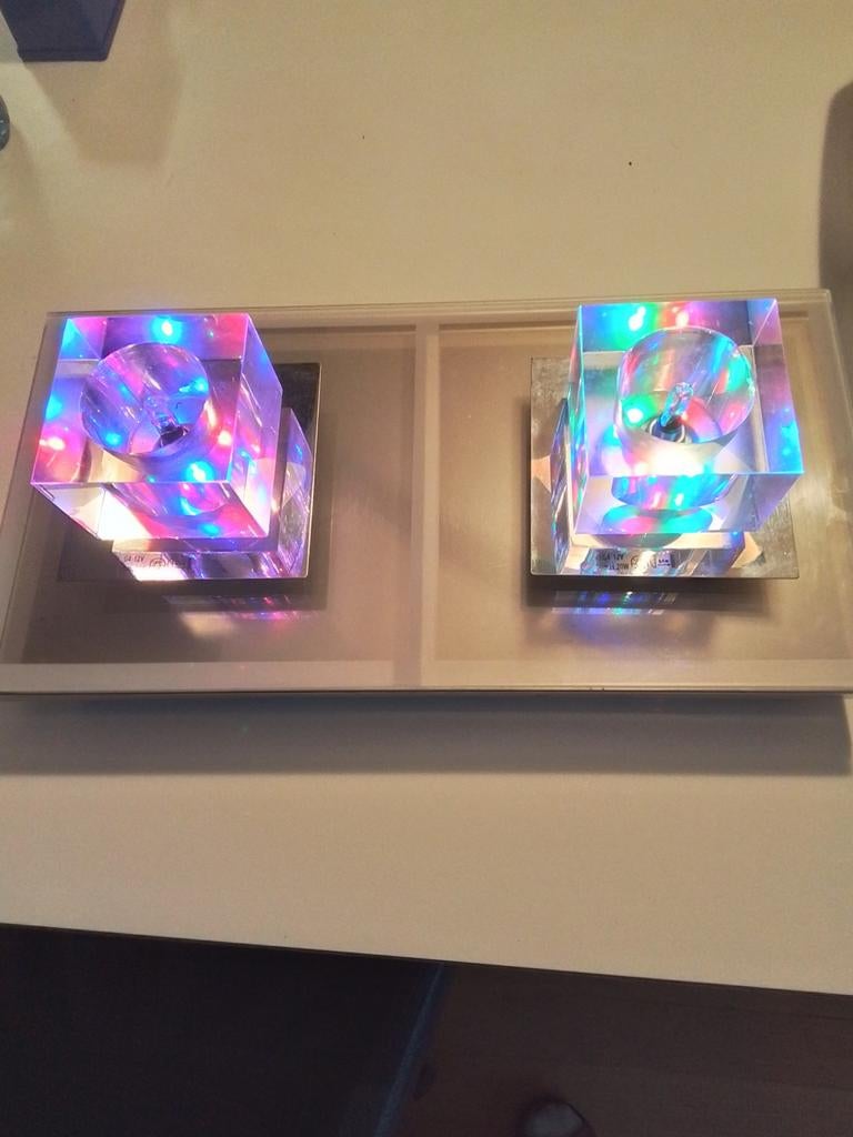 Lamp met 2 x gekleurde lichtpunten 5 euro, Gebruikt, Ophalen of Verzenden, Minder dan 100 cm, Modern