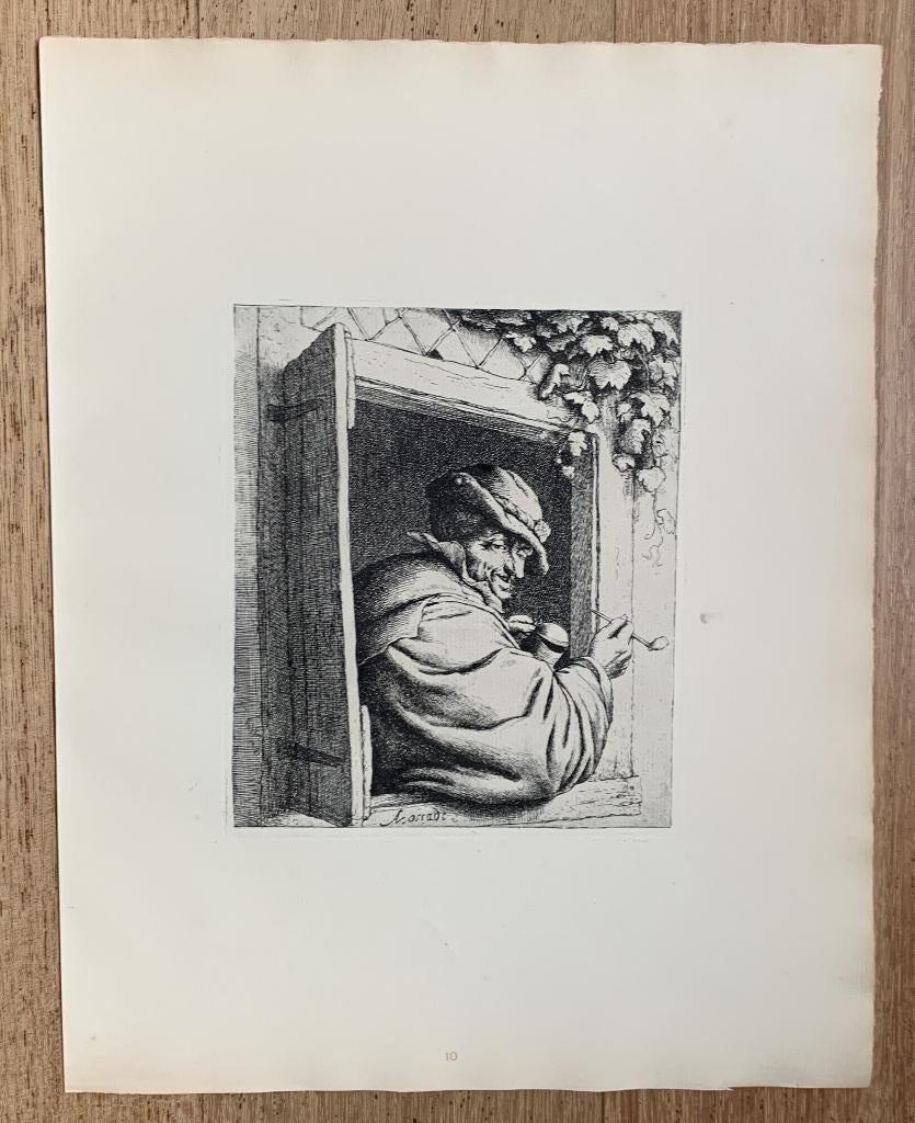 Ets Adriaan Van Ostade "Roker in het venster" 1923, Antiek en Kunst, Kunst | Etsen en Gravures, Ophalen of Verzenden