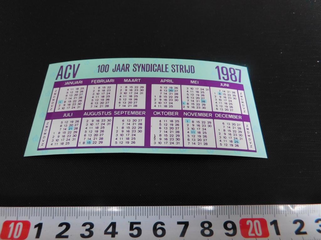 sticker kalender 1987 ACV 100 jaar syndicale strijd, Verzamelen, Ophalen, Zo goed als nieuw