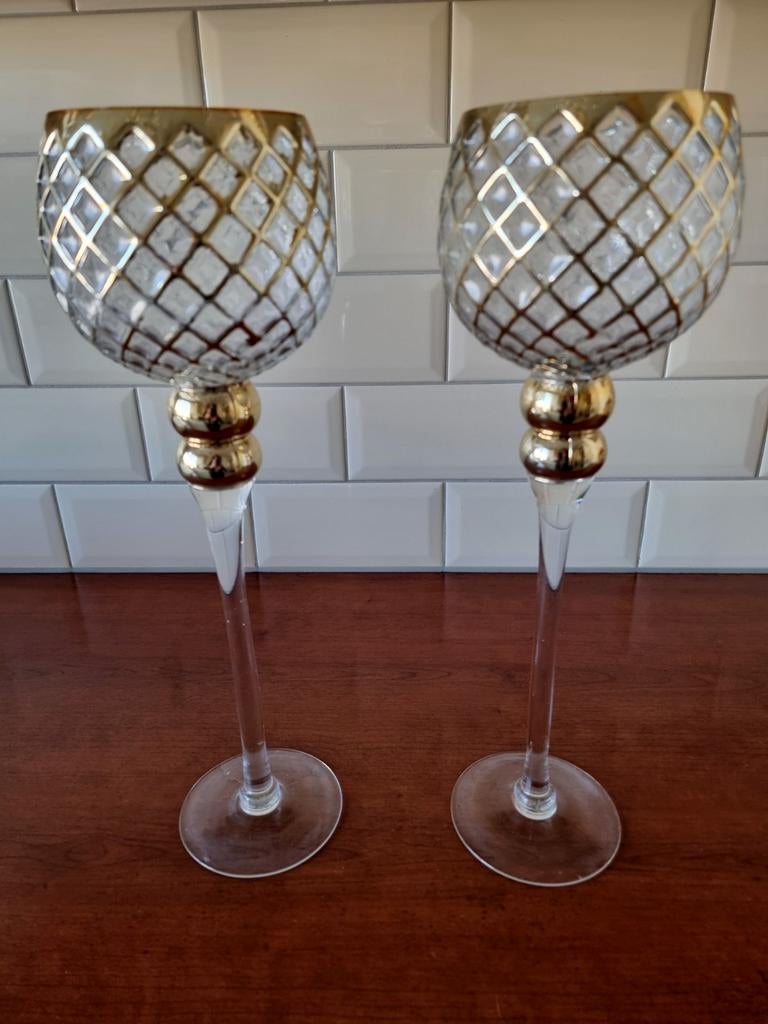 Windlicht 2 stuks, Huis en Inrichting, Woonaccessoires | Kandelaars en Kaarsen, Overige materialen, Gebruikt, 25 tot 50 cm, Ophalen of Verzenden