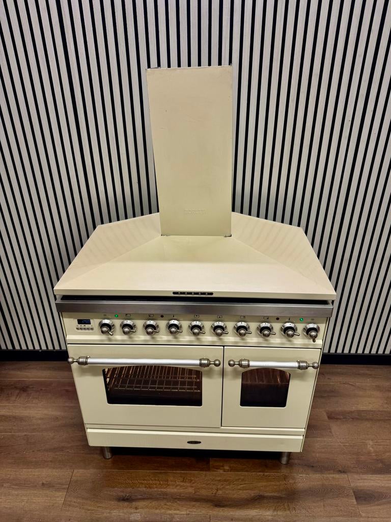 Luxe Boretti 6 pits creme Fornuis Incl. Afzuigkap 90 cm, Witgoed en Apparatuur, Fornuizen, Fornello Esperta, Ophalen of Verzenden