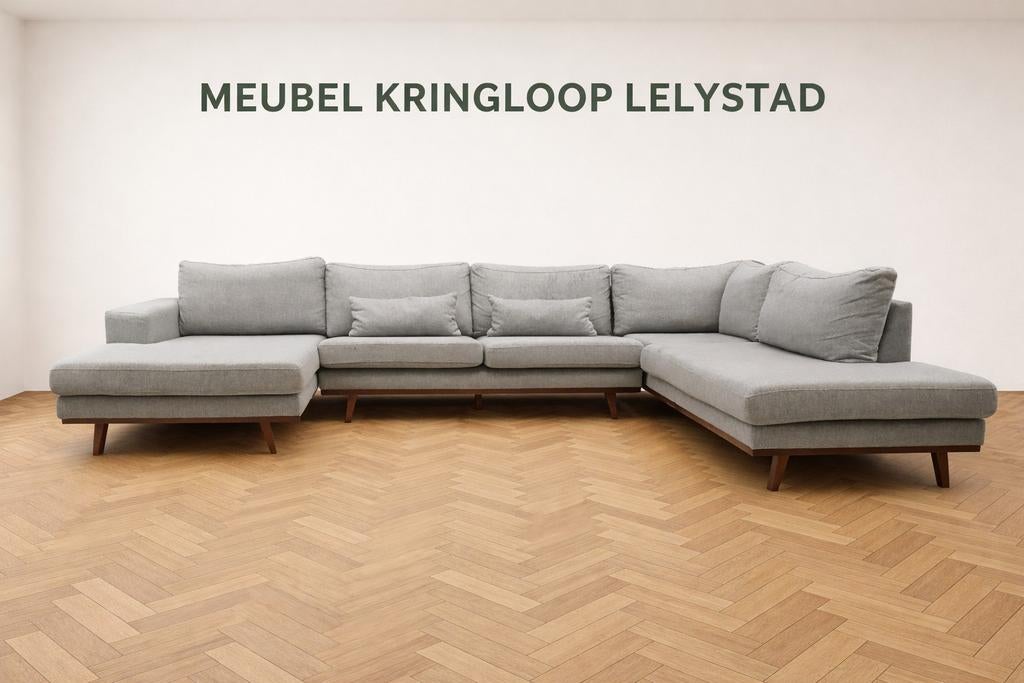 U bank 350x220x160cm grijs nu €450,-, ., Hoekbank, 300 cm of meer, Ophalen of Verzenden