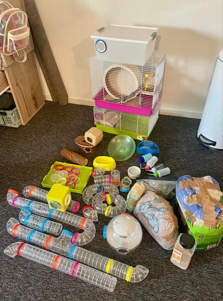 Hamsterkooien met buizen en veel toebehoren – complete set, Dieren en Toebehoren, Knaagdieren en Konijnen | Hokken en Kooien, Gebruikt