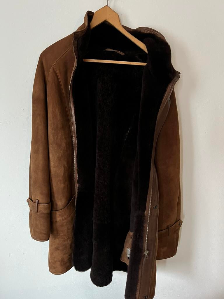 Vintage XL echt soepel suède leren Lammy coat winter jas, Ophalen of Verzenden, Zo goed als nieuw, Bruin, Jas of Mantel