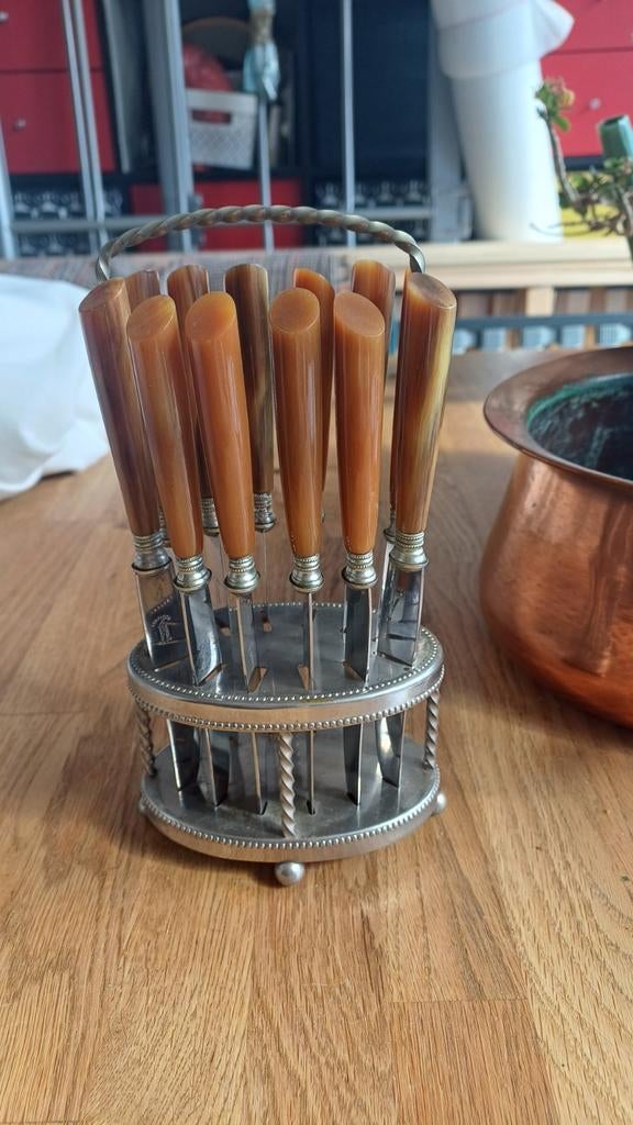 Antieke set Alto fruitmesjes 12st. in houder, Ophalen of Verzenden