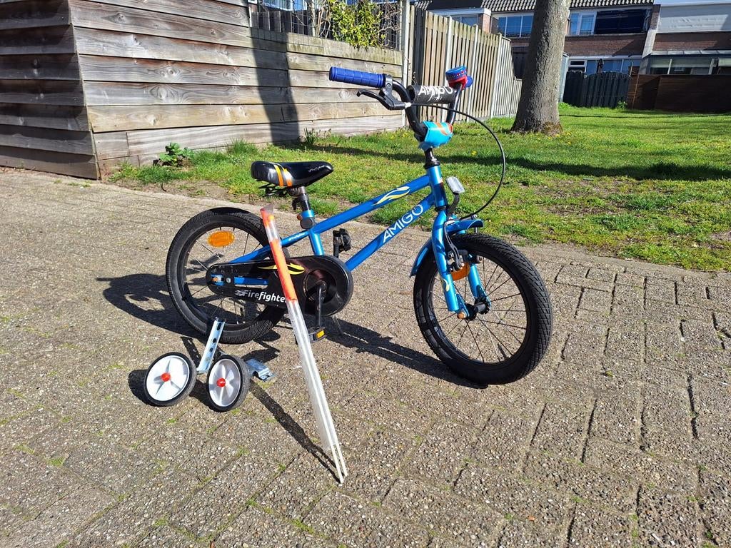 Amigo Firefighter kinderfiets - Ideaal beginnersfietsje, Fietsen en Brommers, Ophalen, Zijwieltjes, Amigo, 16 tot 20 inch