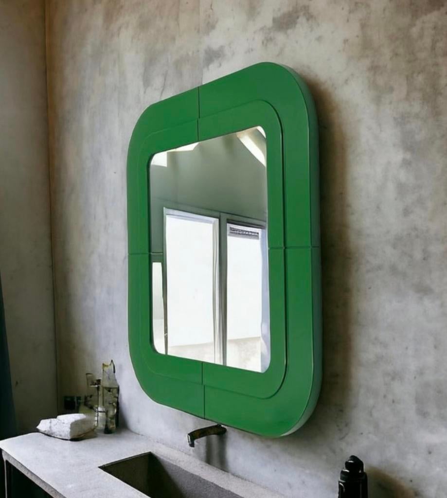 Vintage Green mirror from Anna Castelli for Kartell, Antiek en Kunst, Antiek | Spiegels, Minder dan 50 cm, Minder dan 100 cm, Vierkant