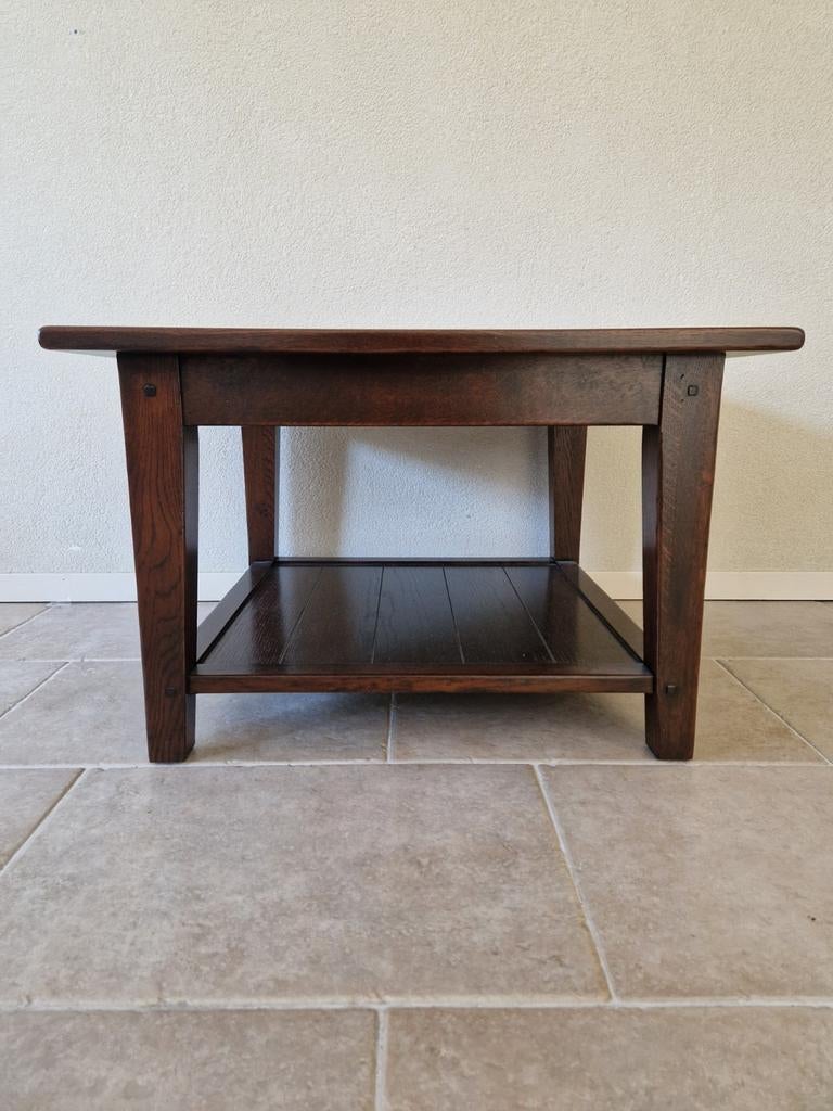 Massief Houten Bijzettafel / Lage Salontafel | Donker Eiken, Huis en Inrichting, Tafels | Bijzettafels, Ophalen, Gebruikt, Nvt