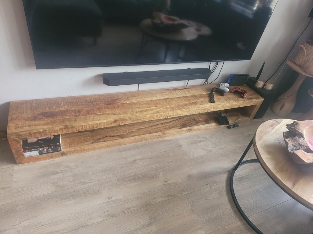 Prachtig Zwevend tv meubel mangohout, Ophalen, Zo goed als nieuw, 200 cm of meer, Minder dan 100 cm