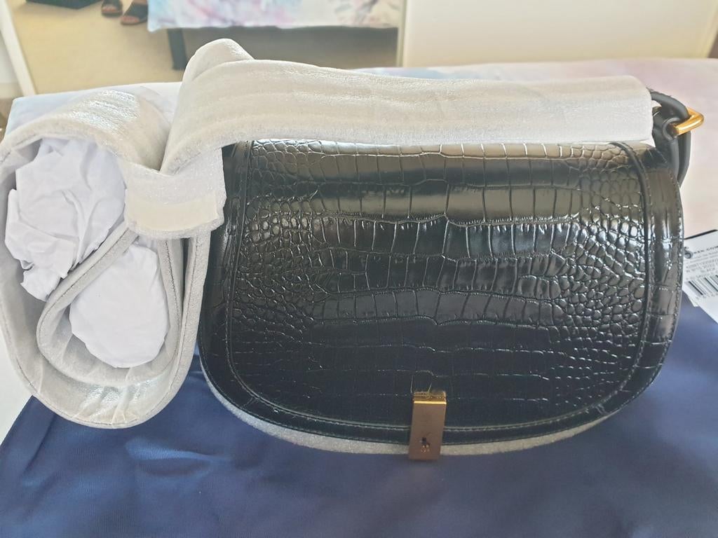 Ralph Lauren saddle bag tas in shiny crocoprint zwart medium, Sieraden, Tassen en Uiterlijk, Tassen | Damestassen, Verzenden, Nieuw