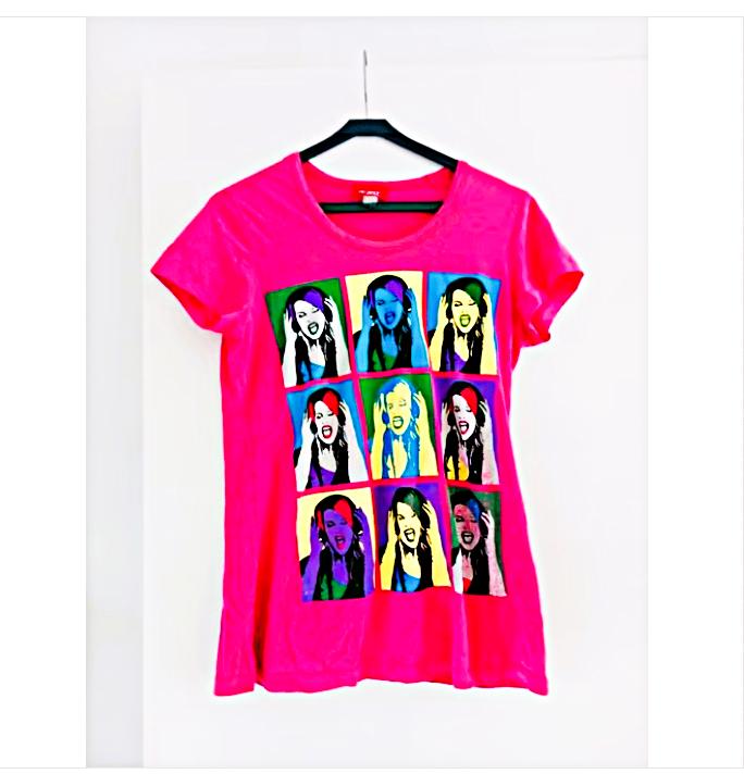 reject pop art dames shirt cyclaam/roze met print/maat S, Kleding | Dames, Overige kleuren, Reject, Ophalen of Verzenden, Zo goed als nieuw