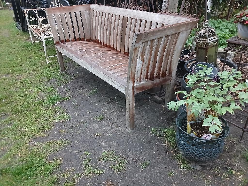 Teakhouten 3zits tuinbank 180 cm breed, Ophalen, Zo goed als nieuw, Teakhout